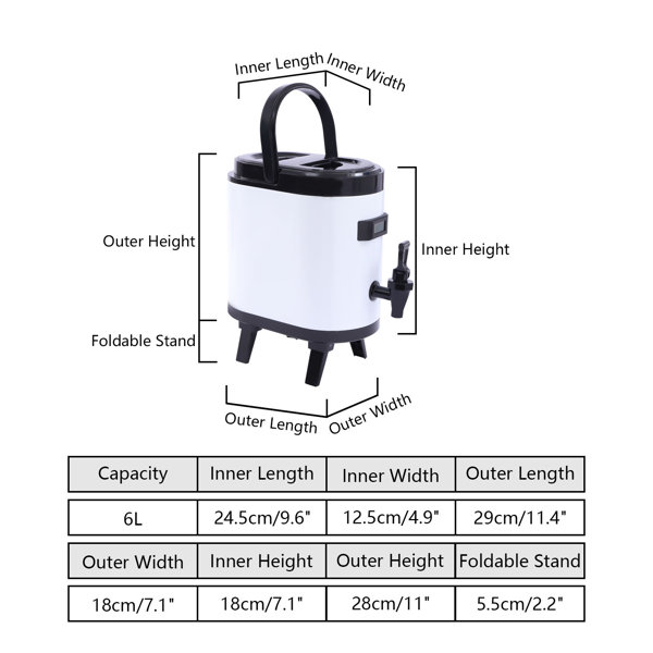 6L Food-grade 304 Stainless Steel Insulated Beverage Dispenser with Thermometer White Prep & Savour Color: Black