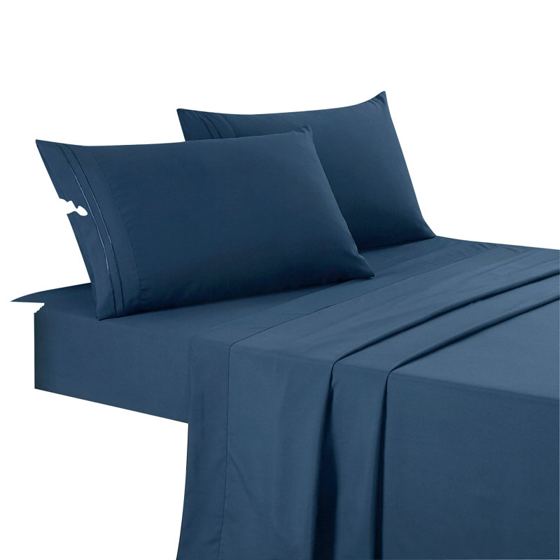 Ensemble de draps en microfibre Jcrown, Bleu marine, Ensemble de draps très grand californien avec 2 t