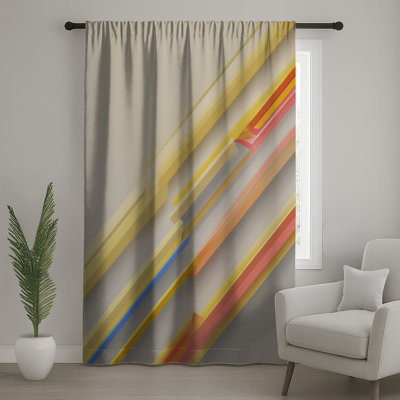 Yellow Orange Blue Stripes Window Curtains, Stripes Sheer & Blockout Curtains - 1 Panel