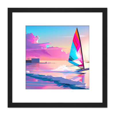 Seascape Windsurfer Bright Watercolour - Single Picture Frame Print