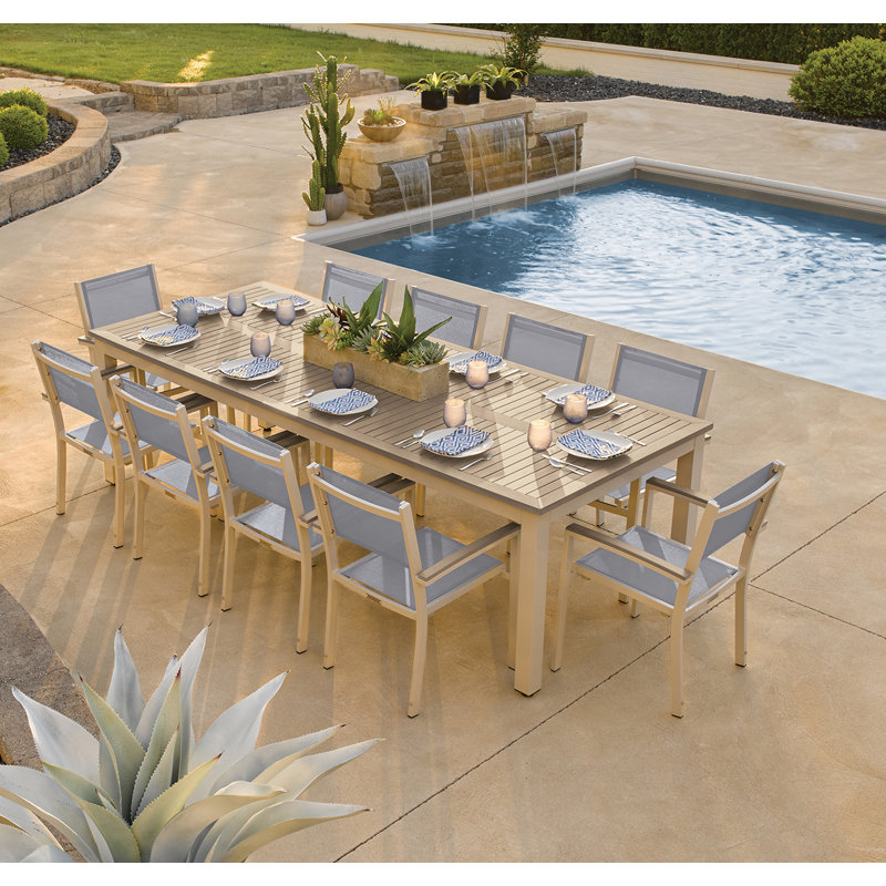 Travira Rectangular 10 - Person 103" Long Powder Coated Aluminum Patio Dining Set, Tekwood Vintage, Go Green