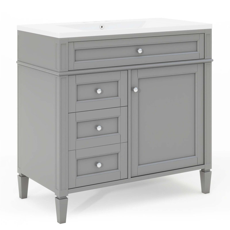 Meuble-lavabo 36 po avec armoire à pharmacie, Blanc, Gris