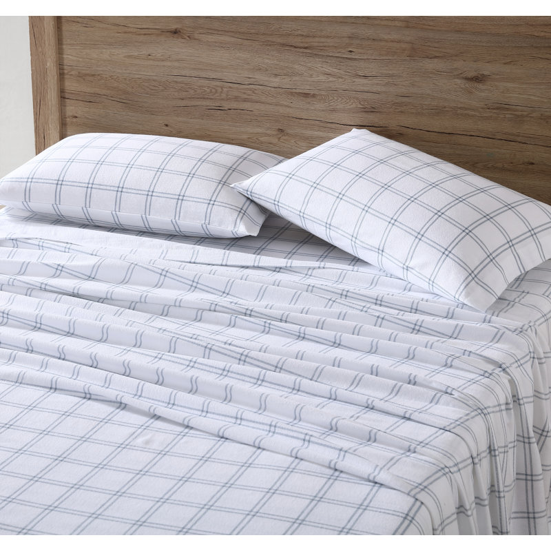 Ensemble de draps 100% coton 200 fils, Ensemble de draps pour lit simple avec 1 taie d'or, Carreauté bleu Westridge