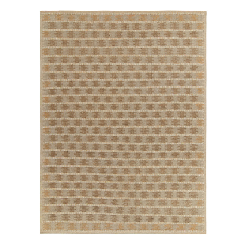 Scandinavian Custom Hemp Rug In Brown Geometric Pattern By Rug & Kilim, Rectangle 10' x 14'