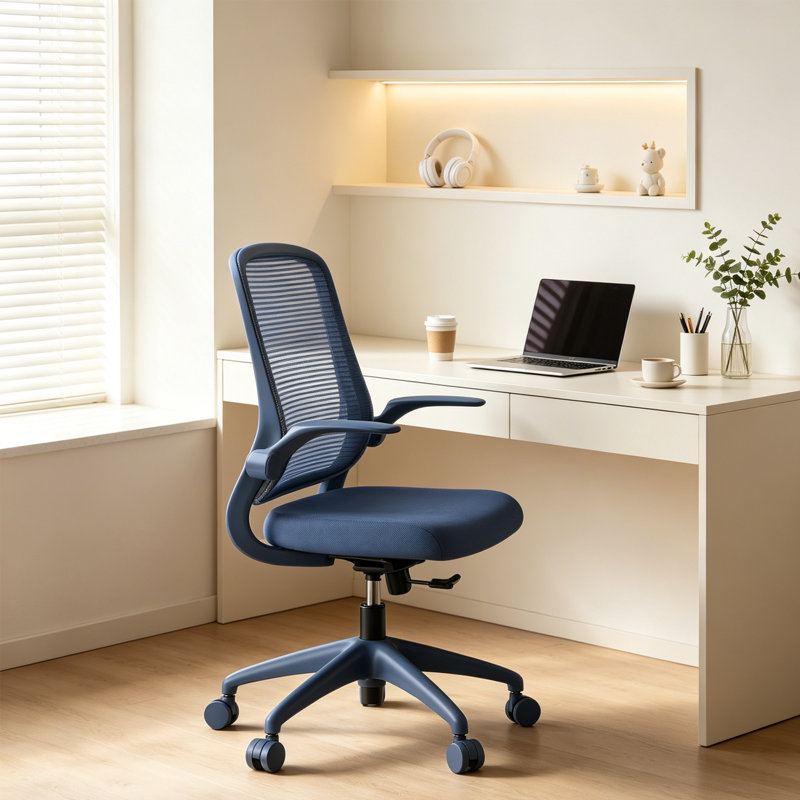 Ergonomic Office Chair,Mesh Task Chair With Flip-Up Armrests, Blue