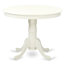 L'ensemble de 3 tables de salle à manger modernes comprend une table ronde en bois avec piédestal et 2 chaises de salle à manger revêtues de tissu de lin, blanc lin-1839248573-1821770485