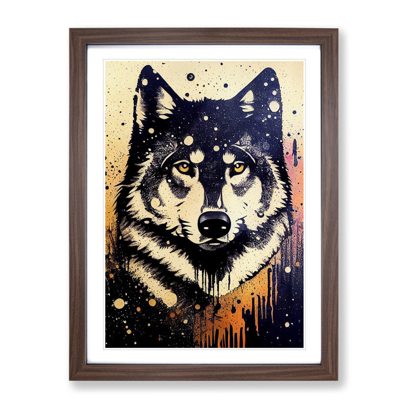 XV1022-5258X Wolf Graffiti No.4 - Single Picture Frame Painting, 34cm H x 25cm W x 2cm D, Walnut