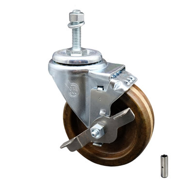 4 Inch SS High Temp Phenolic Swivel 3/8 Inch Threaded Stem Caster with Brake SCC
