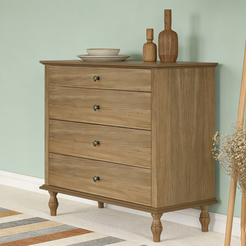 Large 4-Drawer Chest with Solid Wood Foot, Rustic Brown