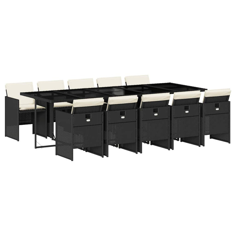 Patio Dining Set with, Cream White, Black, 73cm H x 275cm W x 106cm D