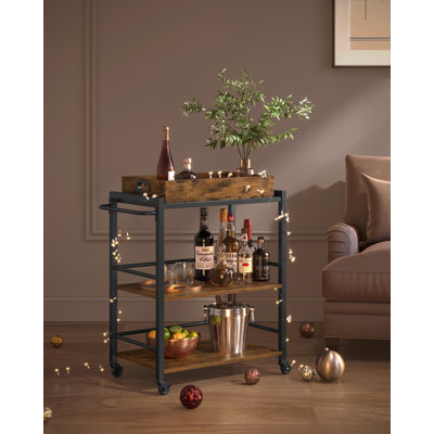 17 Stories Kitchen Serving Cart With Removable Tray, With Brakes, 3-Tier Kitchen Utility Cart On Wheels With Storage, Leveling Feet, 15.7 X 28.3 X 33.9 Inches