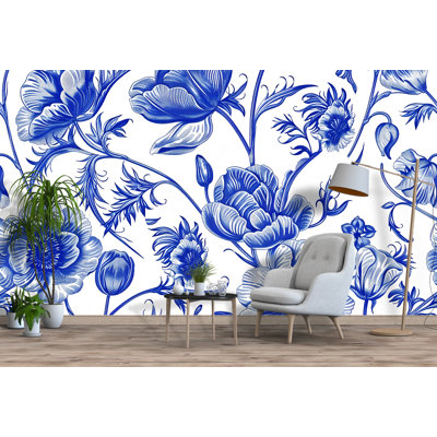 Murale, papier peint botanique rétro, décoration murale fleur élégante