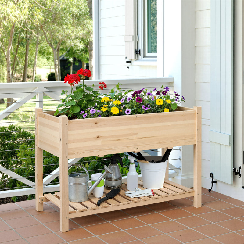 100% Solid Wood Elevated Planter, 80cm H X 119cm W X 57cm D