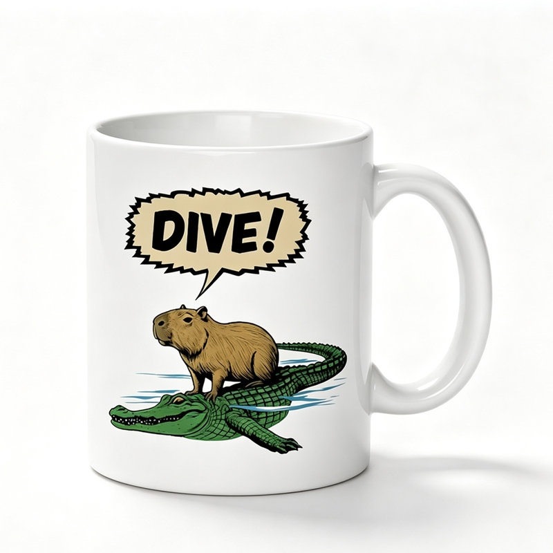 1pc Funny Dive! Capybara Riding Crocodile Comic Cape Cod style with Dive! Logo Ceramic Coffee Mug Coffee Cup Tea Mug Christmas Gift Office can hold Tea Milk.