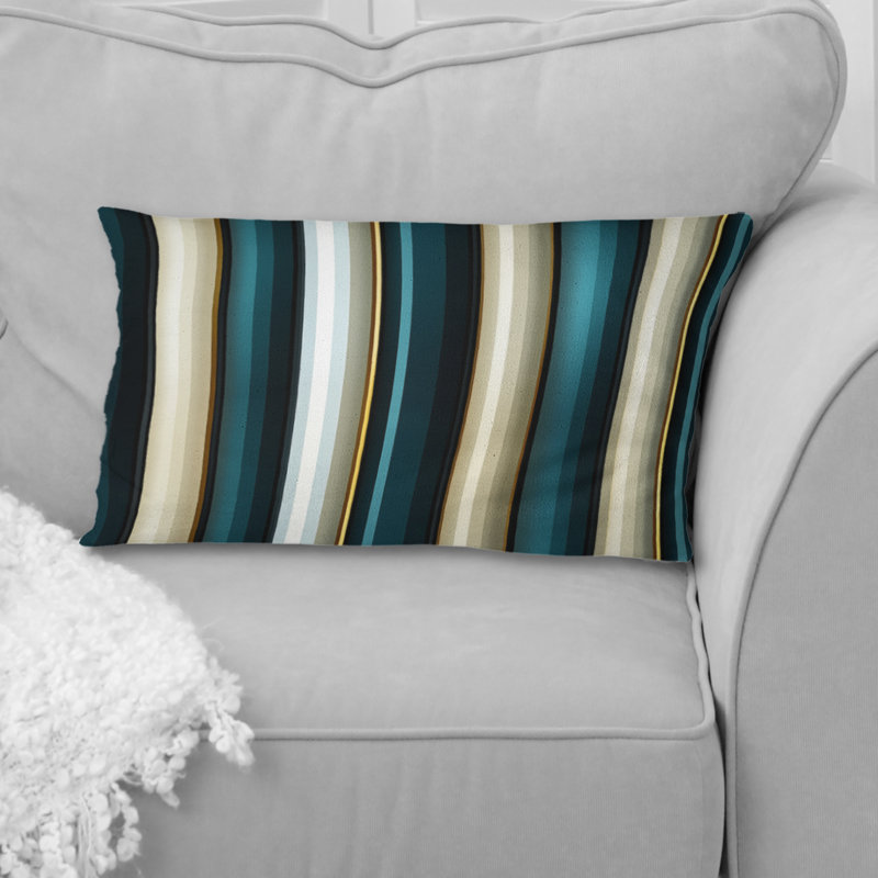 Teal And Gold Elegant Striped Pattern I - Striped Polyester Pillow
