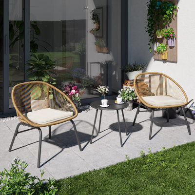 3 Piece Patio Bistro Rattan Chair & Table Set with Cushions by Corrigan Studio