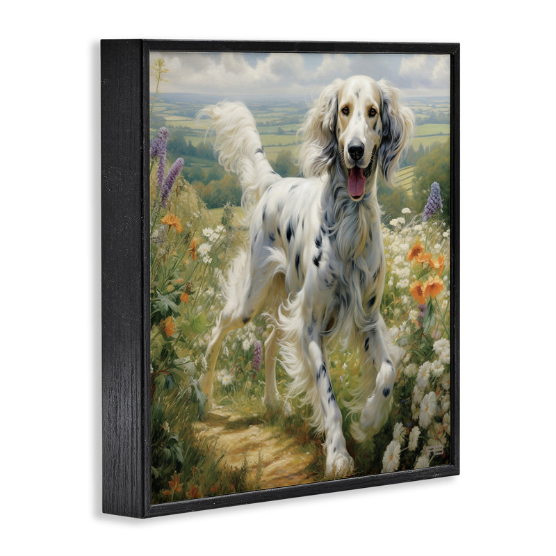 «Trotting Dog Landscape», estampe numérique par Roozbeh Bahramali, Giclée encadrée noir minuit, H 17 po x l 17 po