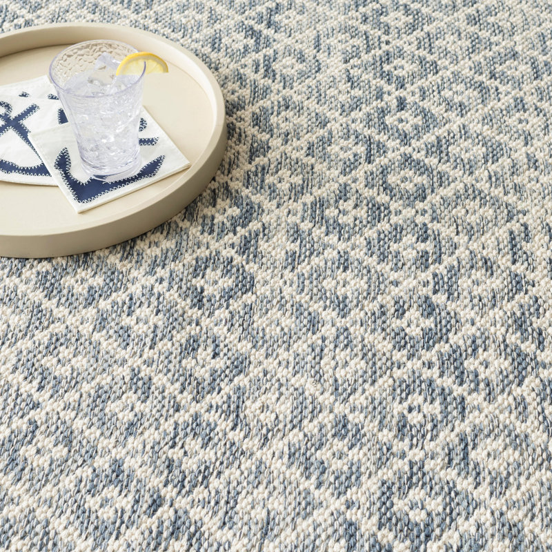 Tapis bleu en coton tissé à la main Melange Diamond, Rectangle de 5 pi x 8 pi