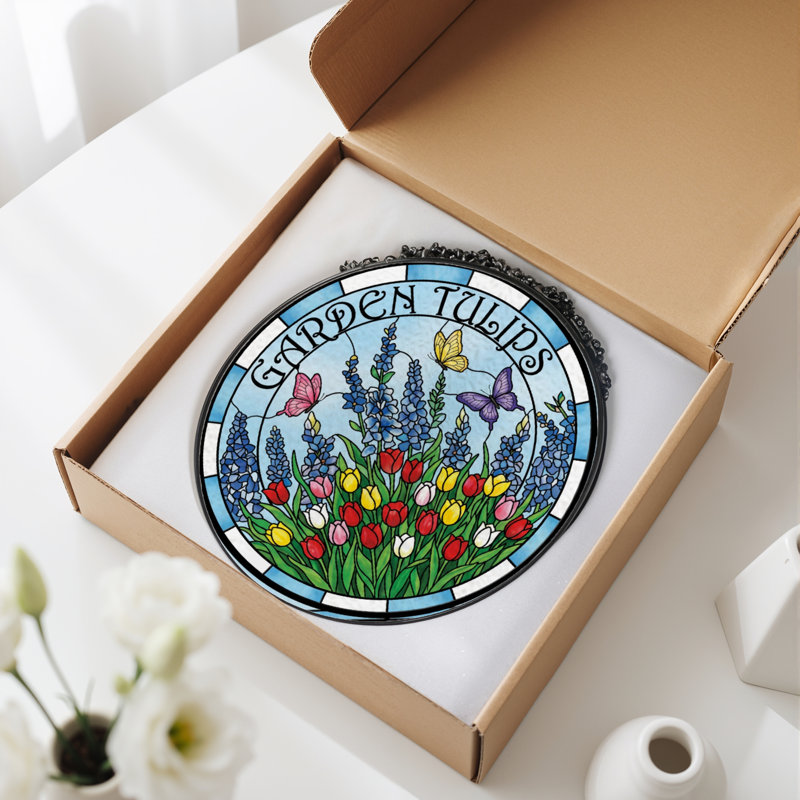 Vitrail de jardin en verre coloré 12 "H Tulip, H 12 po x l 12 po