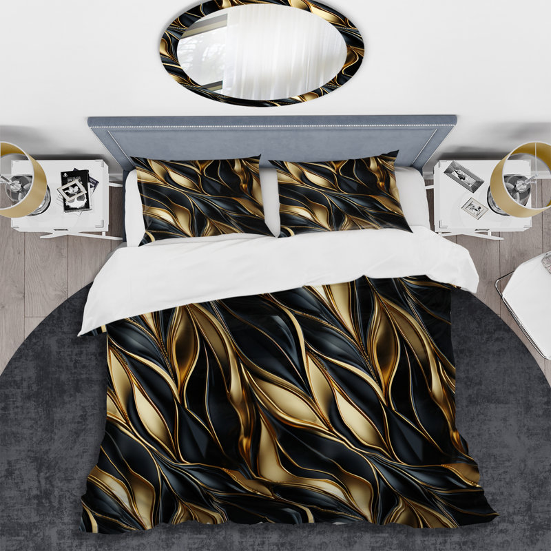 Opulent Black And Gold Glamour Pattern Marble Duvet Cover, Twin Duvet Cover + 1 Standard Sham