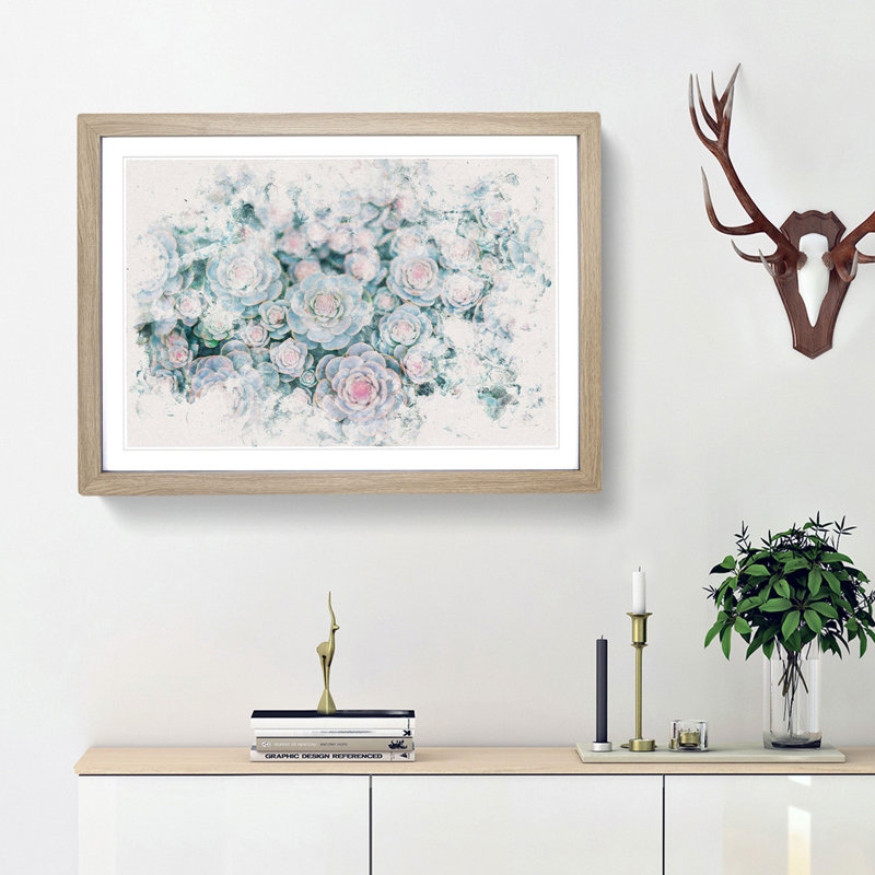 Succulent Plants Abstract - Single Picture Frame Print on MDF, 62cm H x 87cm W x 2cm D, Oak Framed