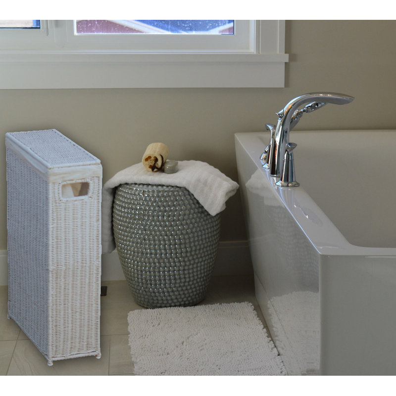 Wicker Laundry Basket with Handles, White