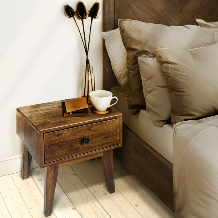 Acacia Sofia Solid Wood Nightstand with Storage Drawer