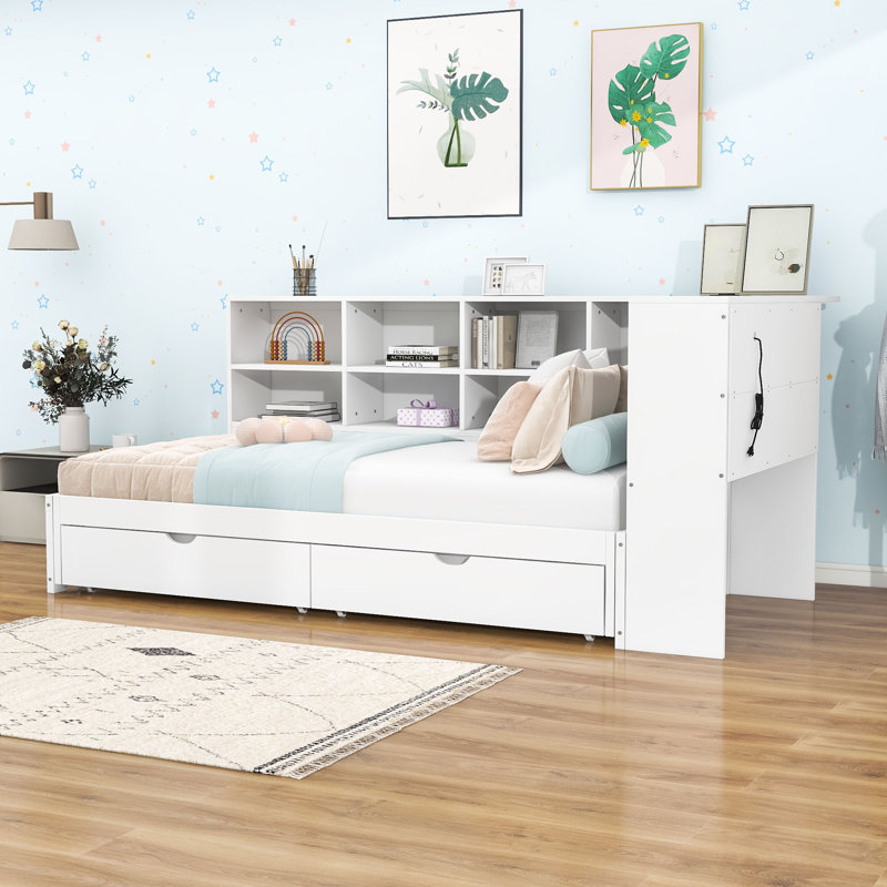 Twin XL Daybed with Storage Drawers, LED Lights and USB Ports, White