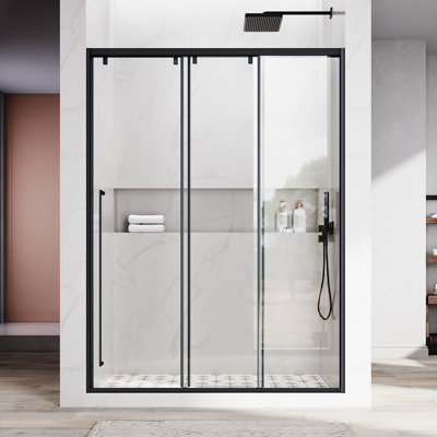 Uks13 56 In. To 60 In. W X 66 In. H Left-Side Opening Semi-Frameless Triple Bypass Sliding Shower Door With 5/16 In. (8Mm) Clear Glass In Matte Black