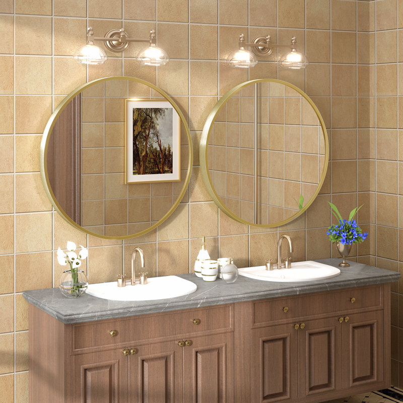 Amara Tempered Glass and Aluminum Alloy Framed French Cleat Mounted Wall Mirror with 5-Year Warranty, 24" x 24", Brushed Gold