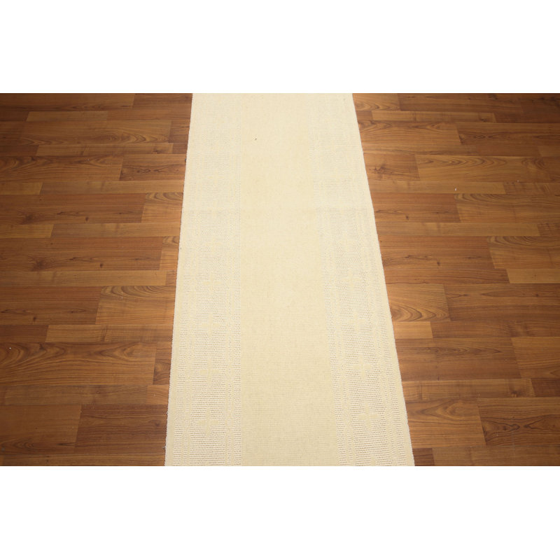 Tapis persan ivoire traditionnel en laine, Tapis de couloir 2 pi 4 po x 74 pi