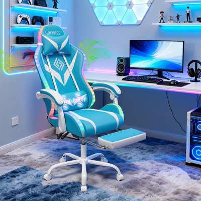 Hoffree Massage Ergonomic Gaming Chair with Bluetooth Speakers and RGB LED Lights