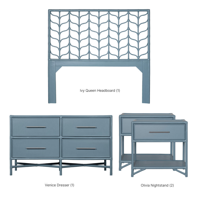 Ivy Four Piece Bedroom Set, 4 Pcs: Headboard, Dresser, 2 Nightstands, Natural, King