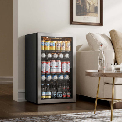 18.9-Inch Wide 3.36 Cu. Ft. Beverage Refrigerator Holds Up to 130 Cans with Seamless Stainless Steel Reversible Glass Door — FIN-0019167 | Fridge.com