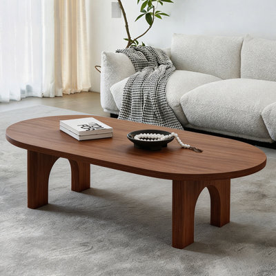 Table basse ovale avec finition grain de bois, table en bois Mid-Century 51 po pour le salon, résistante aux égratignures