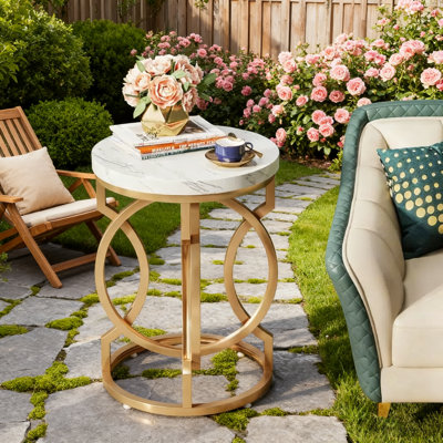 Tribesigns Modern Round End Table, 19.7" Faux Marble White Top With Gold O-shaped Metal Base, Sturdy Accent Side Table For Living Room Bedroom, Easy Assembly, 25.6" H