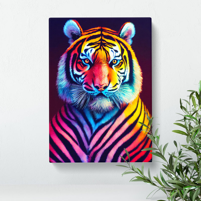 XC1022-4677X Tiger In Technicolour No.2 - Print on Canvas, 60cm H x 40cm W x 3cm D, Wrapped Canvas