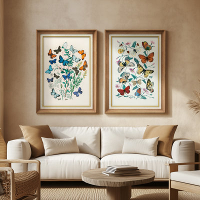 "Colorful Butterfly", ensemble de 2 reproductions d'art encadrées sur papier 26 "x 36"