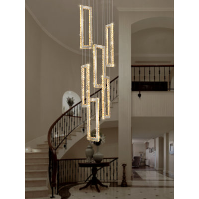 Quidel 6-Light Crystal Frame Chandelier 138inch High Ceiling Chandelier LED Dimmable 3000-6000k