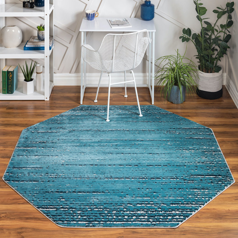 Tapis contemporain Araceli de couleur bleu océan, Ovale 8 pi x 10 pi