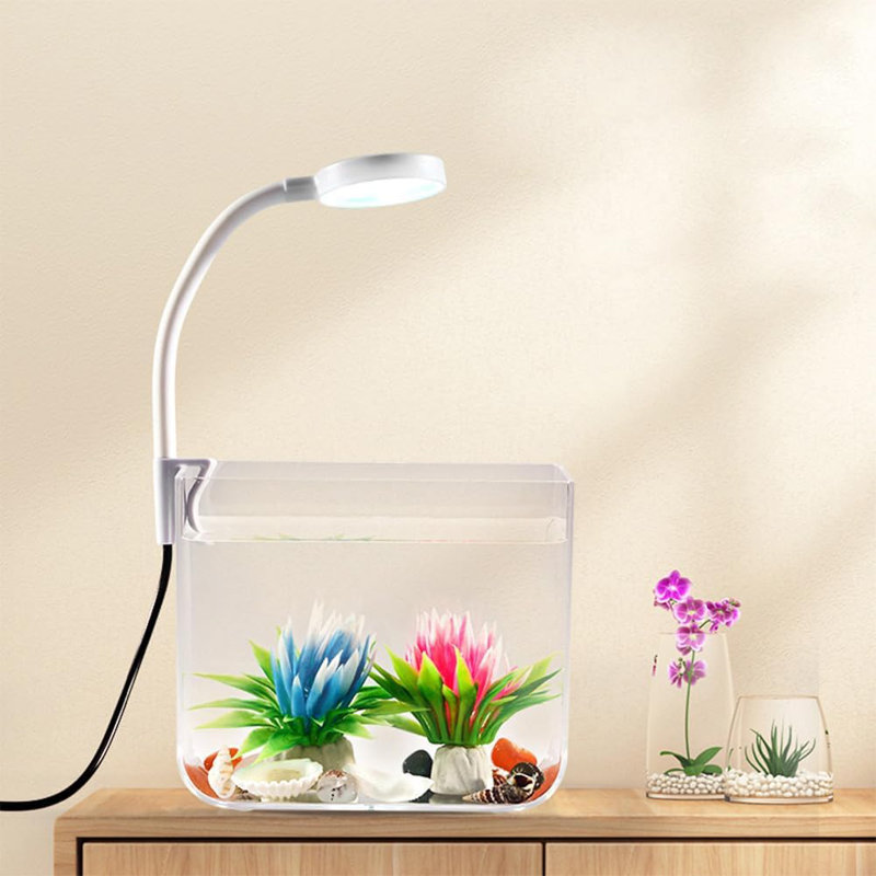 Fish Tank Starter Kits, Fish Aquarium with LED Light & External Filter, Compact Silent Goldfish Tank, All-in-One Filtration Clear Desktop Fish Tank Home Decor for Aquascape DIY Small Betta Fish Shrimp