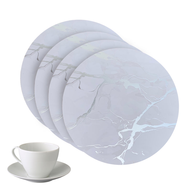 Silver Marble Cork 15" Round Placemats and Coasters Set