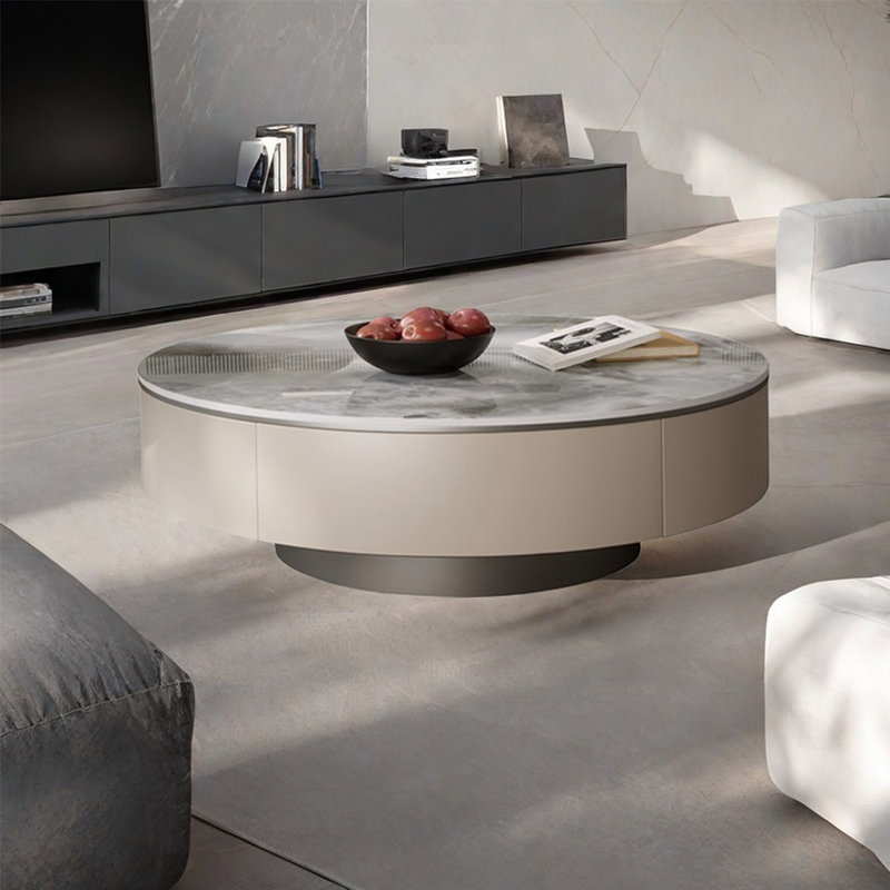 Table ronde en pierre Minimalist Light Luxury, H 14,2 po x L 31,5 po x l 31,5 po