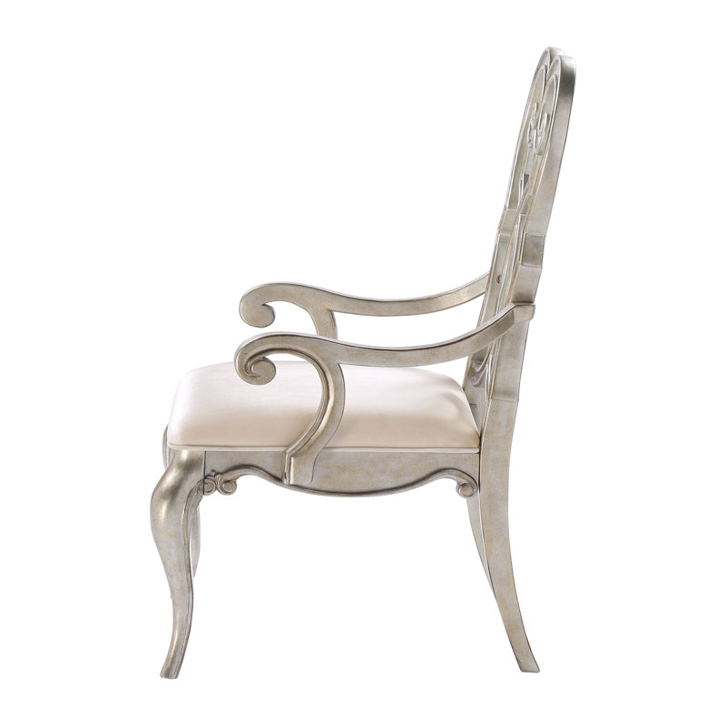 Ivory Velvet Upholstered Arm Chair with Antique Champagne Wood Frame