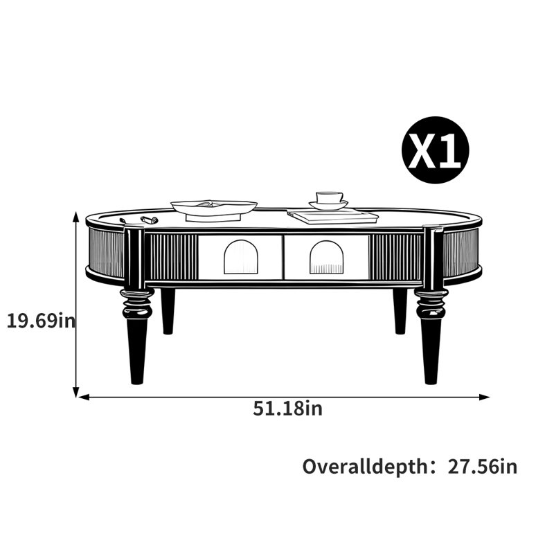 Table basse en bois massif rétro français, H 19,69 po x L 51,18 po x l 27,56 po