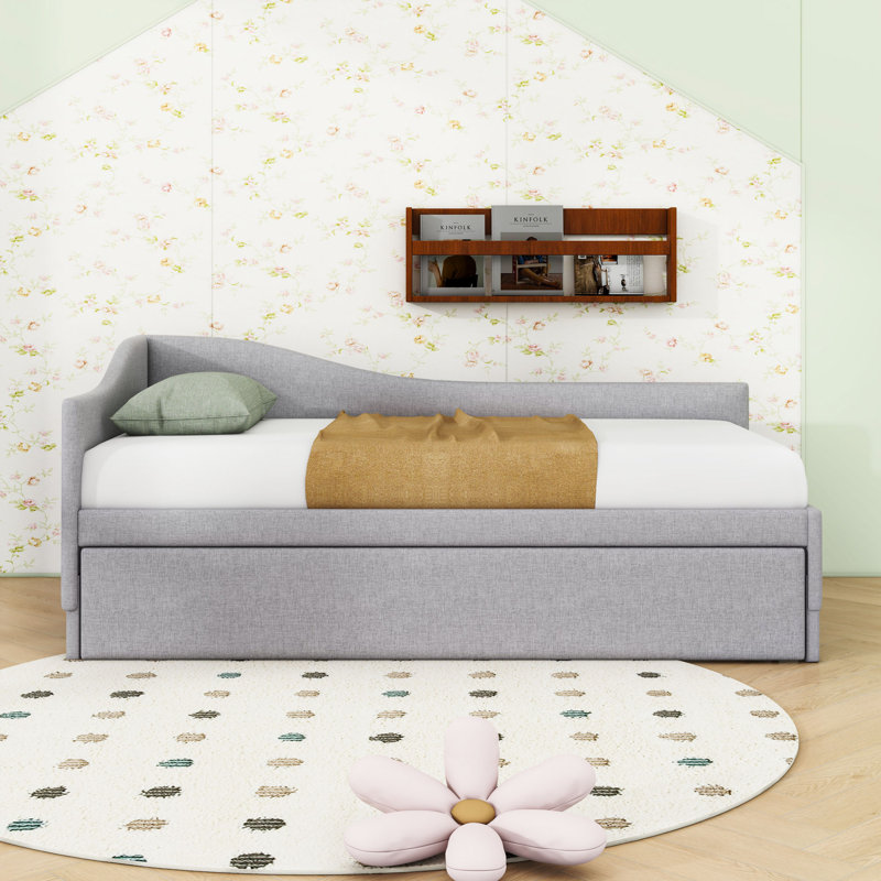 Twin Upholstered Daybed with Trundle, Gray