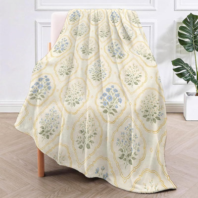Jeté vintage en flanelle à motif floral élégant pour les amateurs de fleurs classiques Couvertures en molleton léger et confortable Dortoir de chambre à coucher pour camping