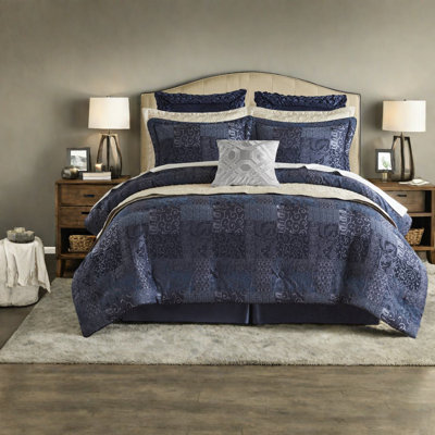 Premium 4-piece King Bedding Set, Polyester Chenille Jacquard, Navy Luxury Design