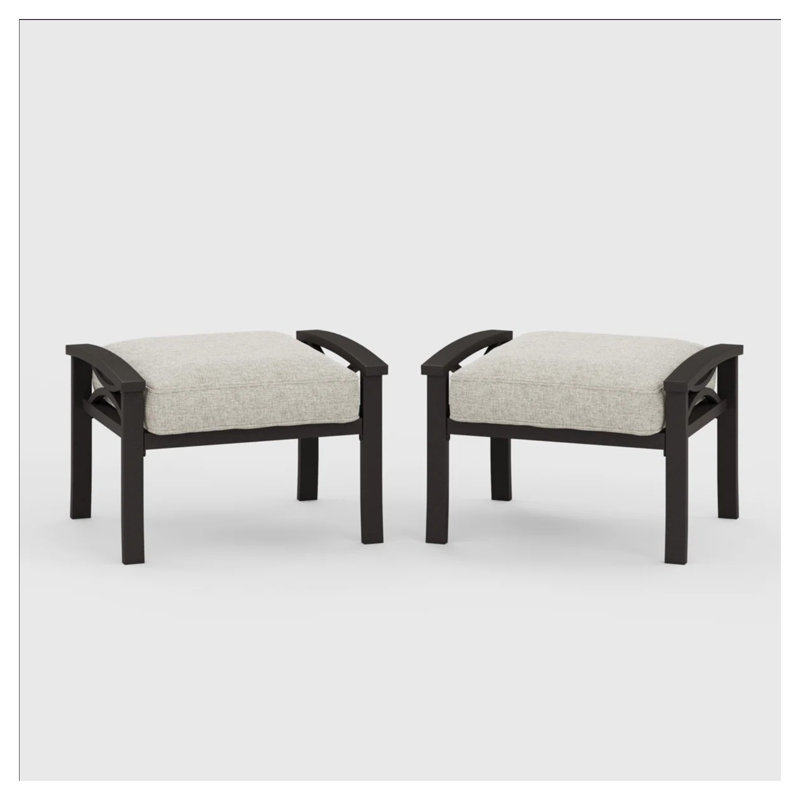 Ensemble de 2 repose-pieds d'extérieur en métal toutes saisons avec coussins en polyester, structure kaki et coussins beiges