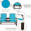 Banc coulissant bleu avec table centrale pour patio. Cadre métallique dans la cour, jardin, porche. Tissu respirant, 528 lb Capacité de poids total, cour arrière coulissante double - Divertissement de patio, porche